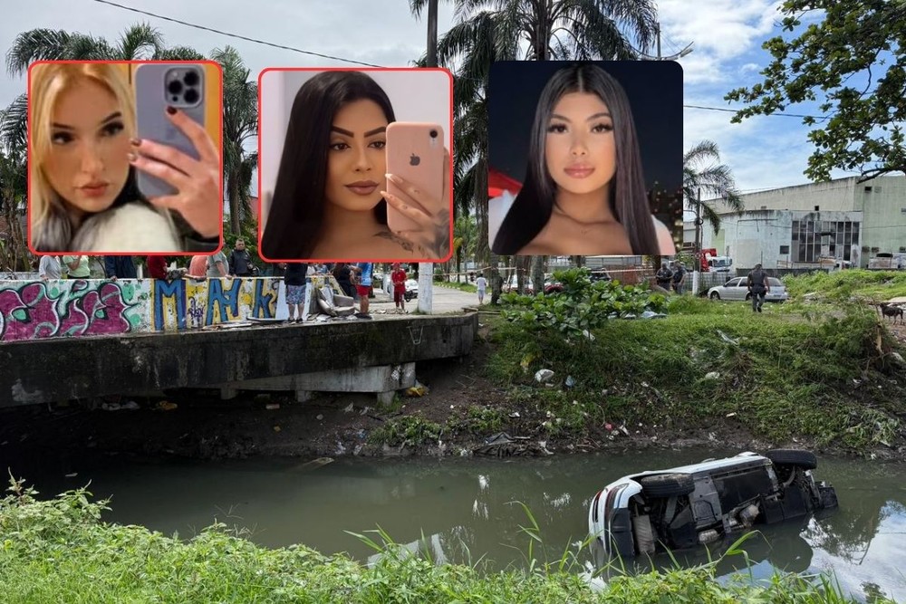 Geovana (à esq.), Bianka (no centro) e Vitória (à dir.) morreram após carro de luxo colidir com árvore e cair em canal em São Vicente, SP — Foto: Leandro Guedes/TV Tribuna e Redes sociais