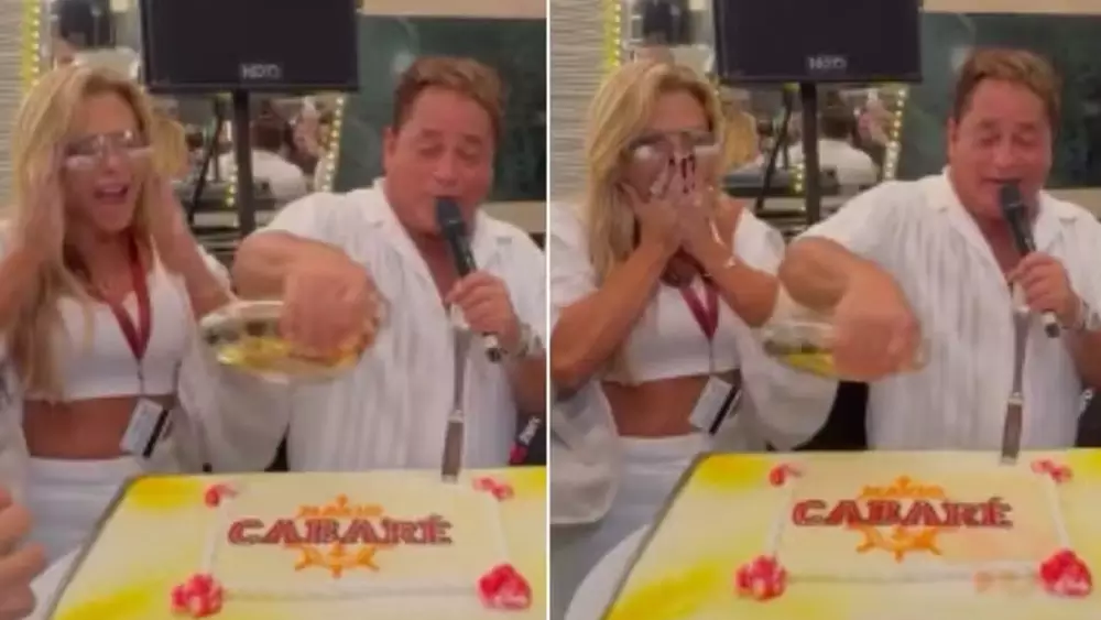 Leonardo joga cachaça em bolo (Reprodução/Instagram) Foto: Contigo