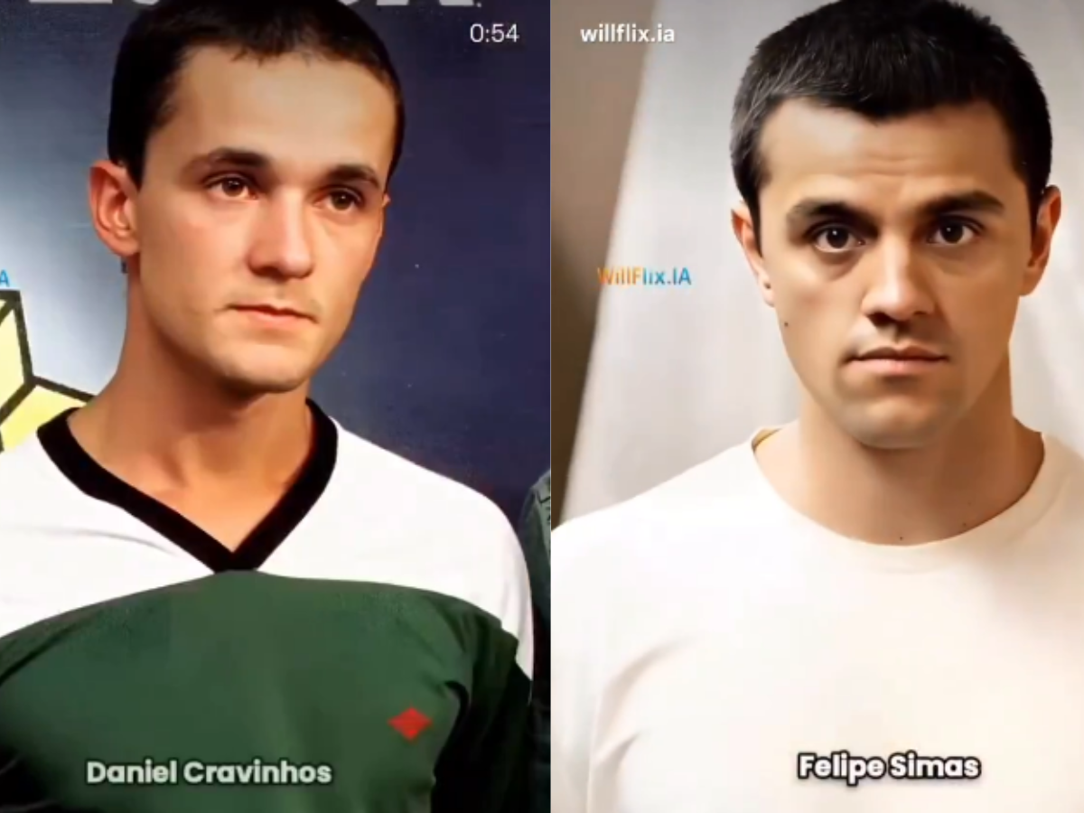 Daniel Cravinhos (esquerda) foi interpretado por Felipe Simas em "Tremembé" Reprodução: X/ montagem