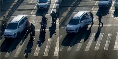 Policiais militares auxiliam parto em táxi em Fortaleza. — Foto: Reprodução/SSPDS