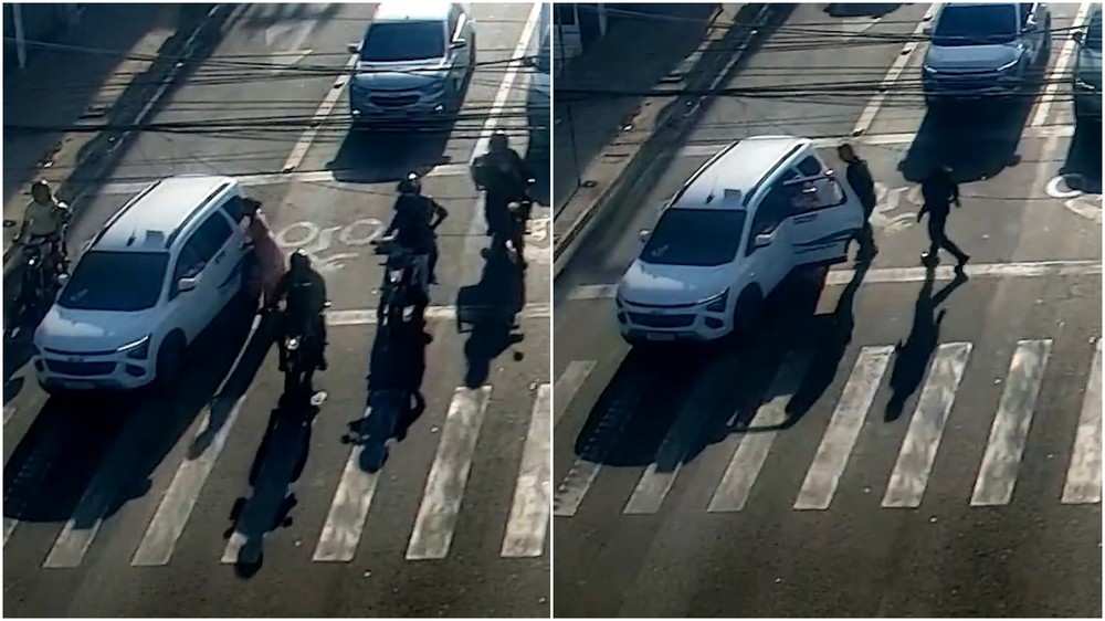 Policiais militares auxiliam parto em táxi em Fortaleza. — Foto: Reprodução/SSPDS