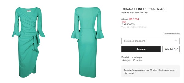 Vestido é comercializado por mais de oito mil reais — Foto: Reprodução